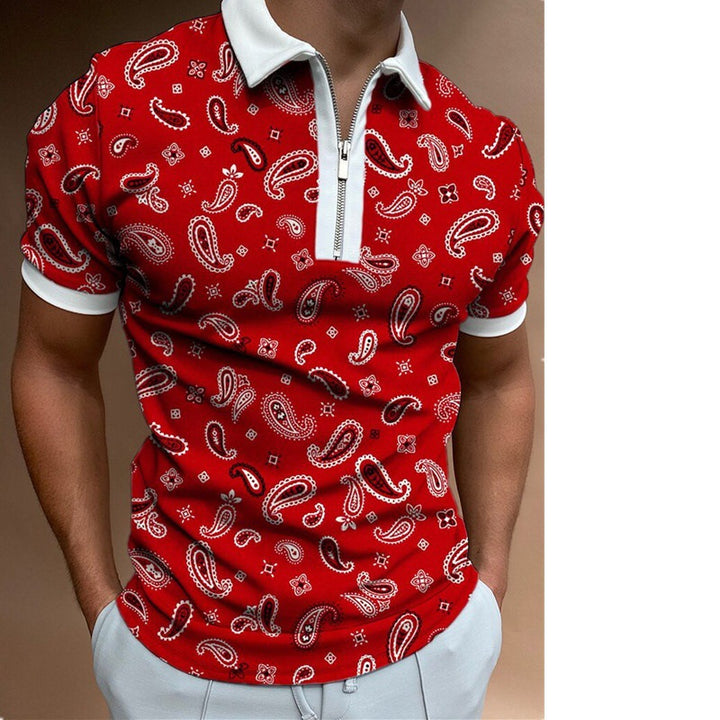 Herren Poloshirt mit modischem Paisley-Muster und Reißverschluss Aliams