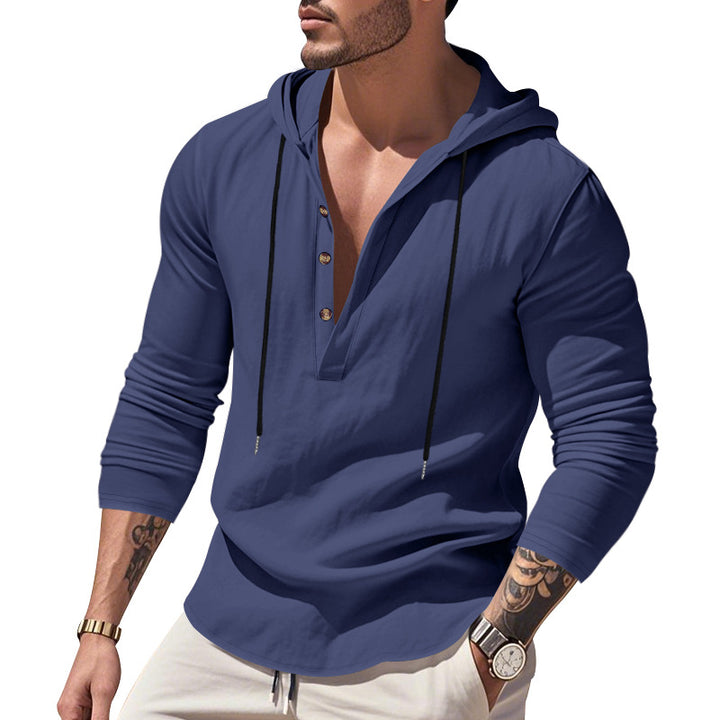 Herren vielseitiger Kapuzenpullover mit Knopfleiste und atmungsaktiver Baumwolle Aliams