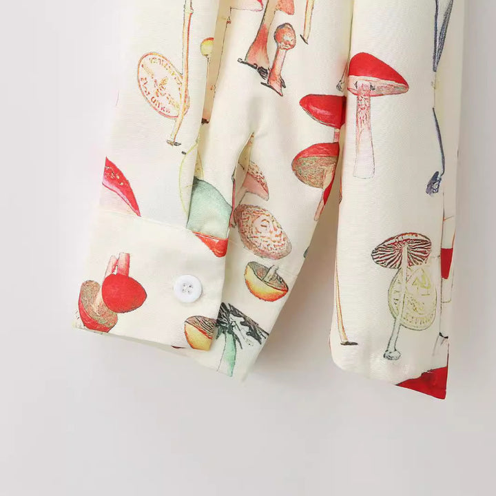 Damen Langarm Hemd mit kreativem Pilzmuster und hochwertigen Materialien Aliams