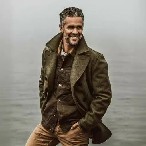 Herren eleganter Wollmantel mit doppelter Knopfleiste und weichem Innenfutter Aliams