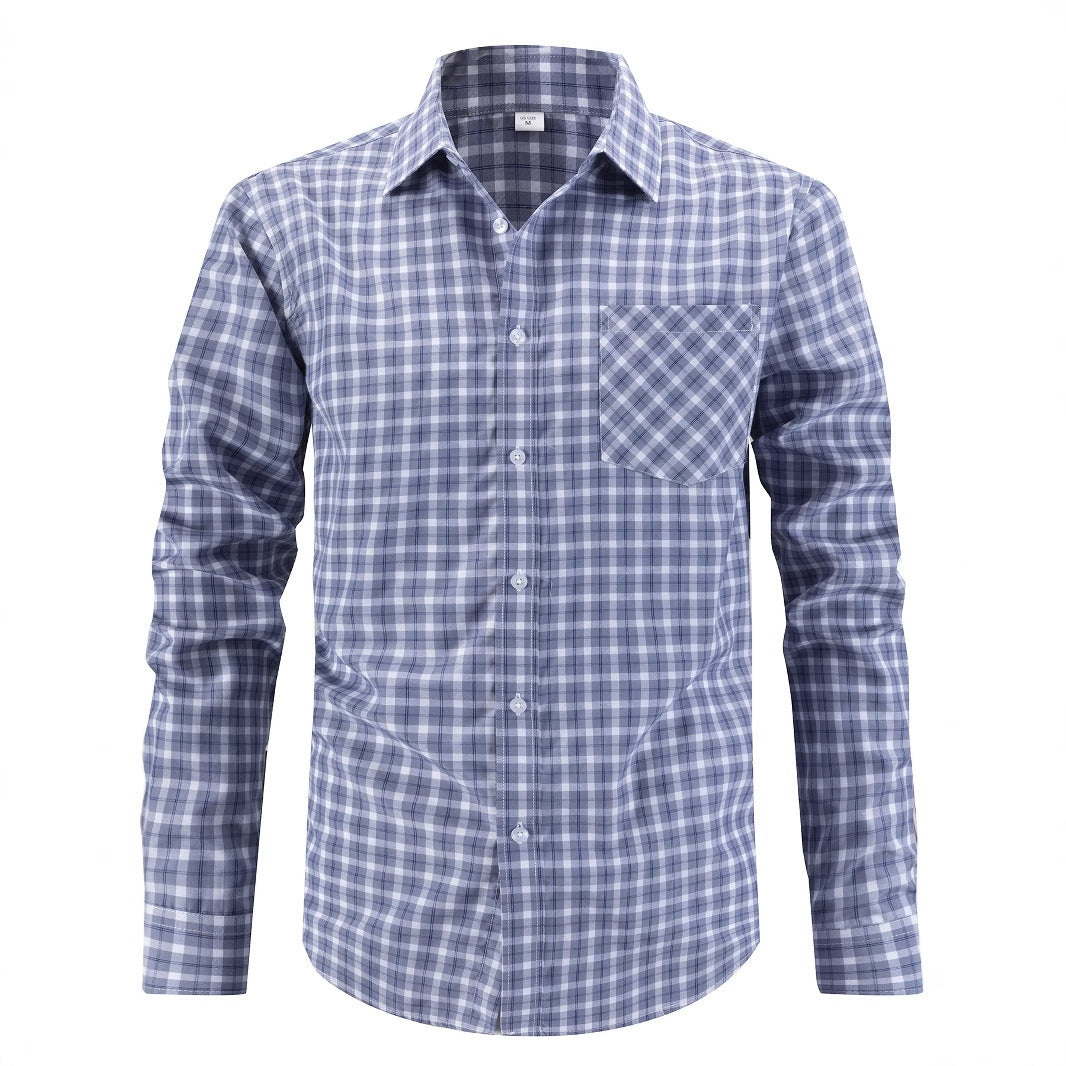 Herren karriertes Langarmhemd mit Brusttasche und modernem Schnitt Aliams