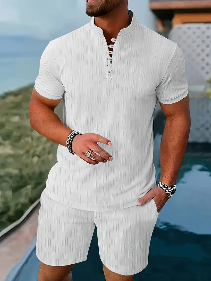 Herren Kurzarm Outfit mit modischem Stehkragen Aliams