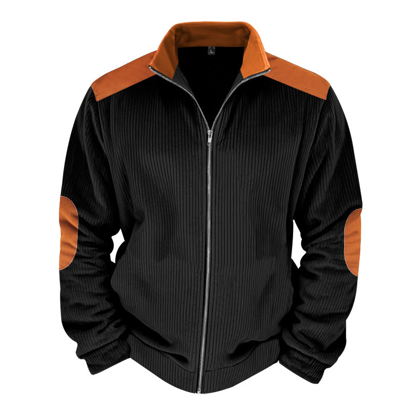 Herren Sportliche Zip-Jacke mit Rippenstruktur und Kontrastärmel Aliams