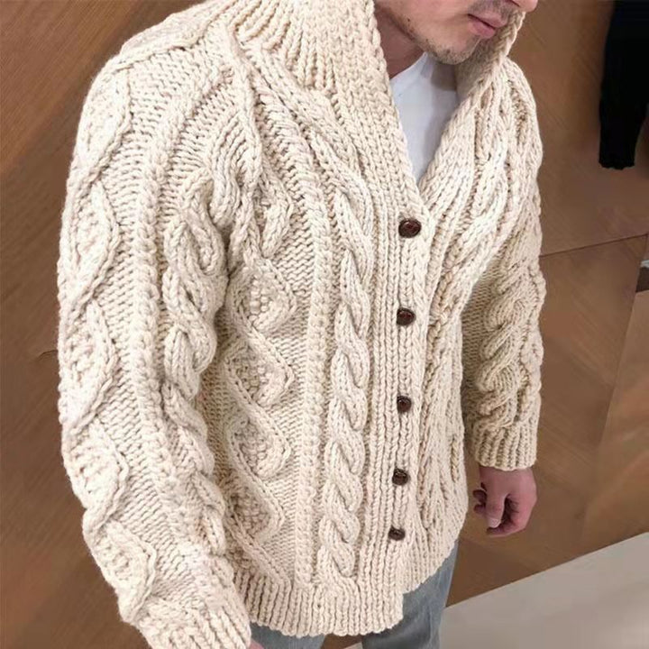 Herren Grobstrickjacke mit klassischem Stehkragen und Knopfverschluss Aliams