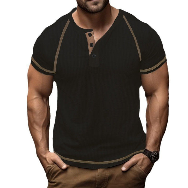 Herren Kurzarm-Henley-Shirt mit strukturiertem Gewebe und modischer Knopfleiste Aliams
