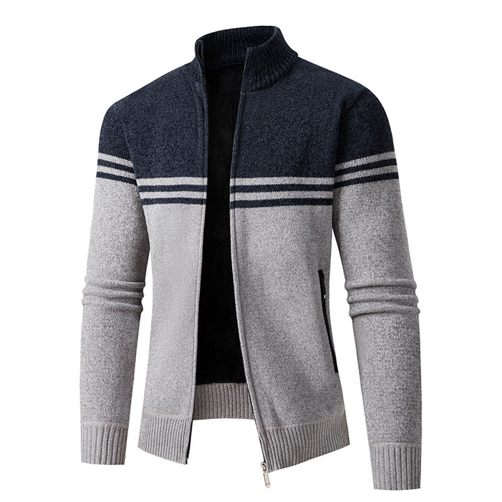 Herren Strickjacke mit modernem Zipper und sportlichem Streifenmuster Aliams