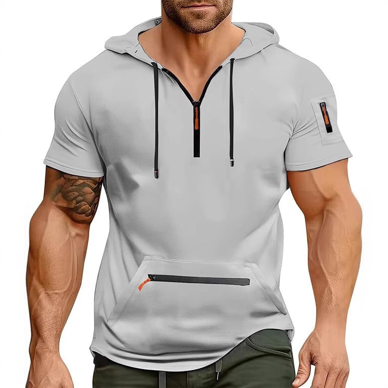 Herren Kurzarm Hoodie mit Reißverschluss Aliams