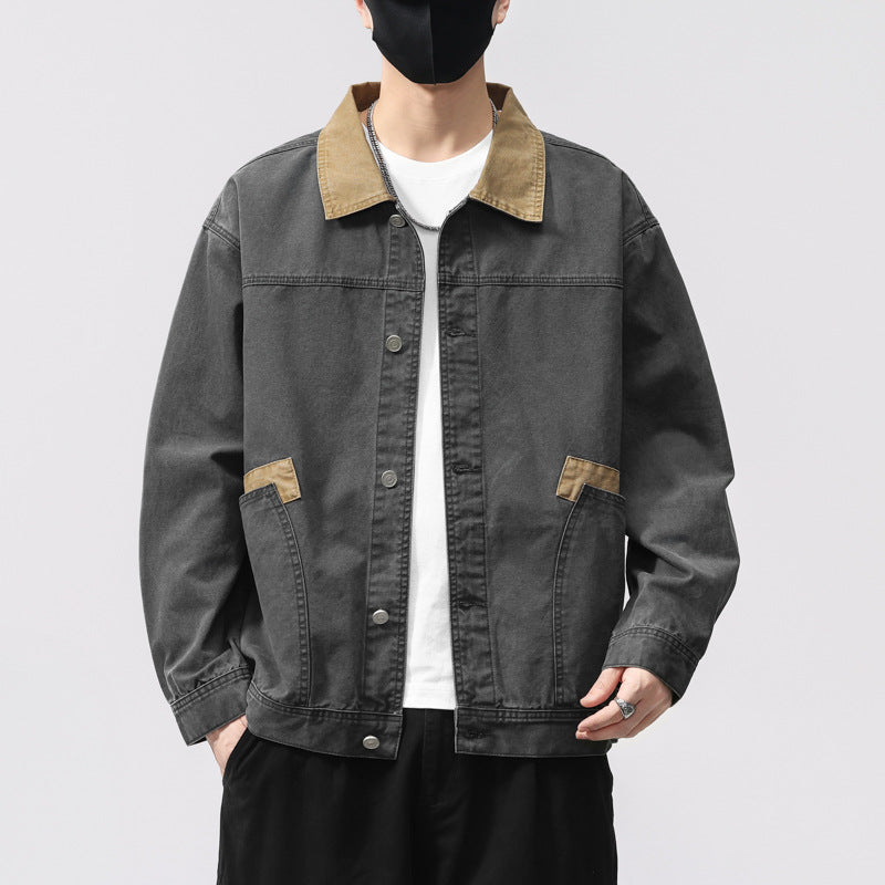 Herren Übergangsjacke aus robustem Denim mit Kontrastkragen und praktischen Taschen Aliams