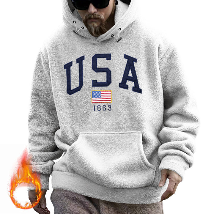 Herren Kapuzenpullover mit USA-Print und gemütlicher Kängurutasche Aliams