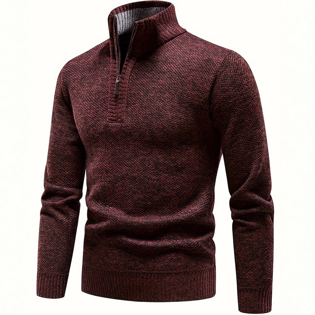 Herren Fleece-Pullover mit hohem Kragen und strukturierter Oberfläche Aliams