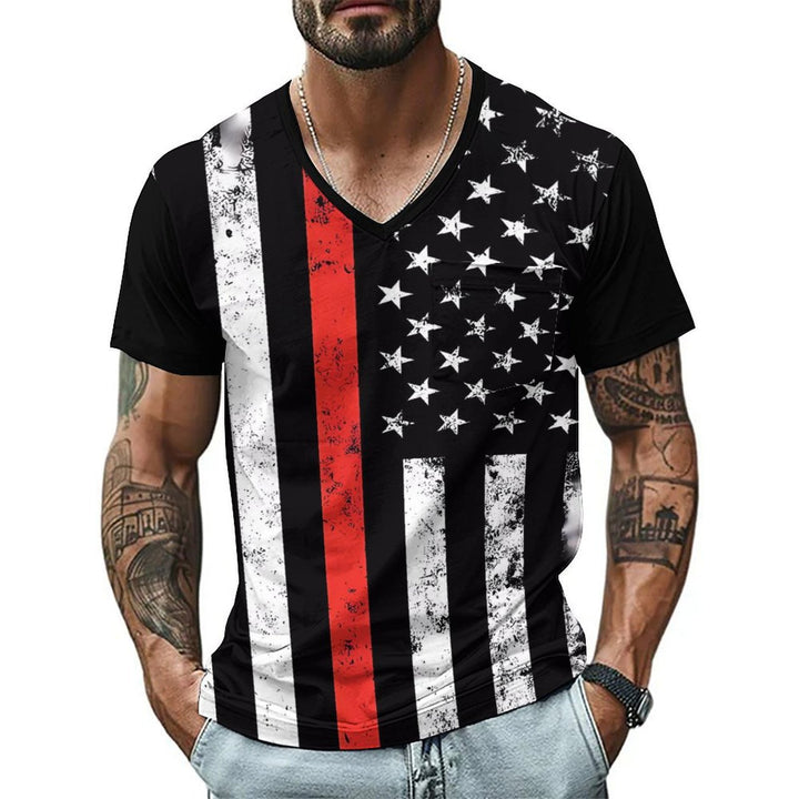 Herren V-Ausschnitt T-Shirt mit einzigartigem Flaggenmotiv Aliams