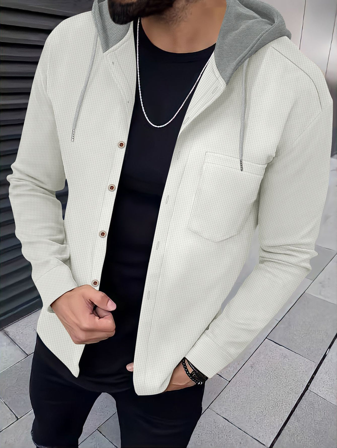 Herren Freizeithemden mit Kapuze und strukturiertem Design Aliams