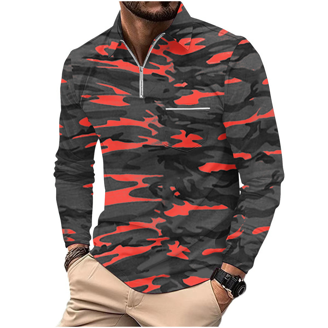 Herren Pullover im modernen Camouflage-Stil mit halbem Reißverschluss Aliams