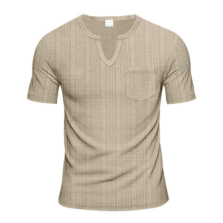 Herren Kurzarm-Henley-T-Shirt mit modernem V-Ausschnitt und praktischer Brusttasche Aliams