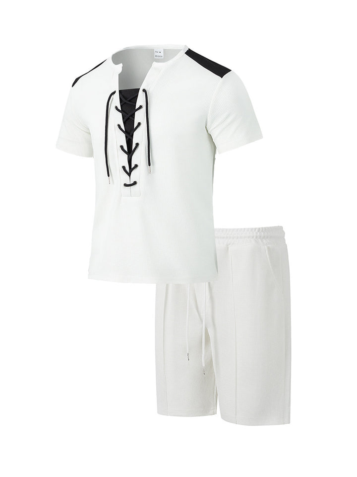 Herren Sportliches Kurzarm-Set mit gerade geschnittenem Hemd und elastischer Hose Aliams