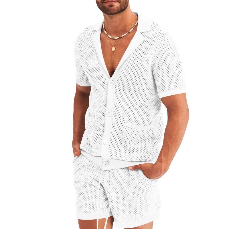 Herren luftiges Sommer-Set mit Netzdesign und elastischem Bund Aliams