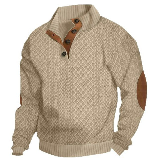 Herren Strickpullover mit meliertem Muster und Knopfleiste Aliams