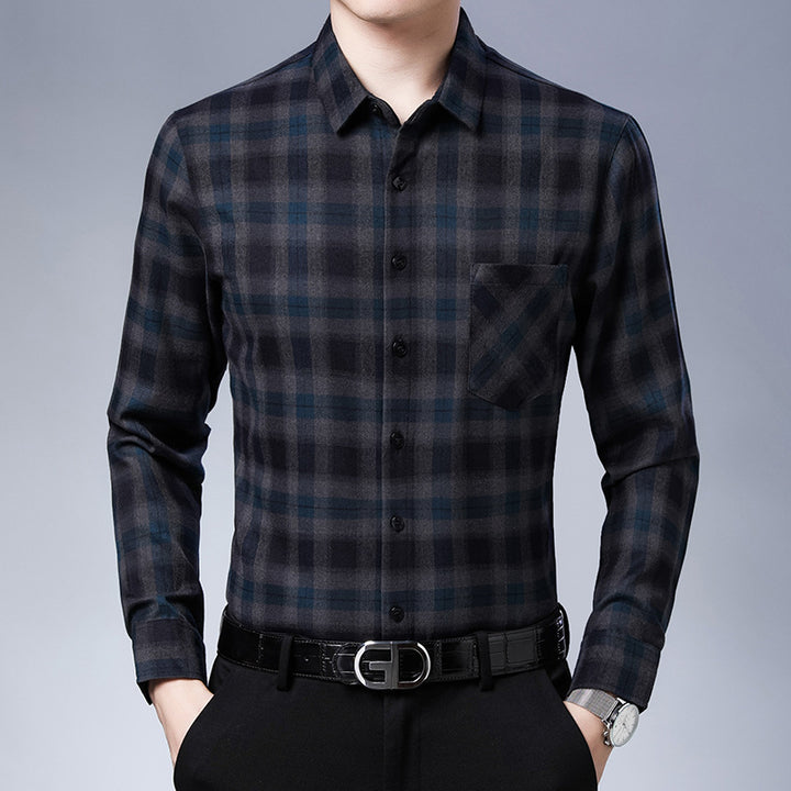 Herren kariertes Langarmhemd mit Brusttasche Aliams