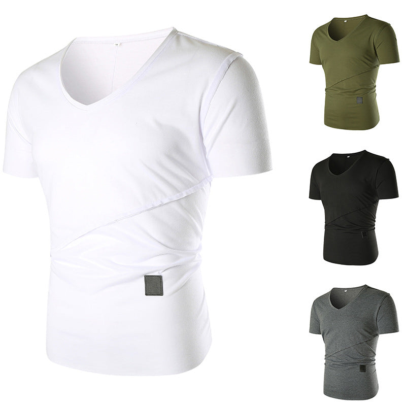 Herren V-Ausschnitt T-Shirt mit asymmetrischem Schnitt und elastischem Bund Aliams