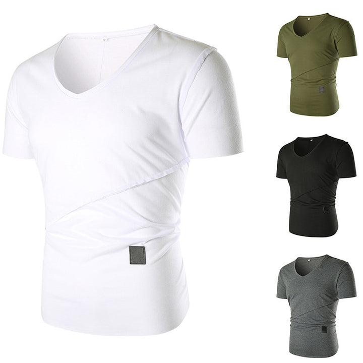 Herren V-Ausschnitt T-Shirt mit asymmetrischem Schnitt und elastischem Bund Aliams