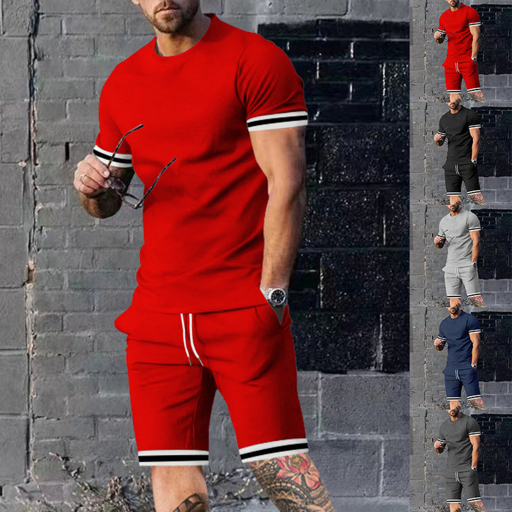 Herren sportliches Kurzarm-Set mit kontrastierenden Akzenten und praktischen Taschen Aliams