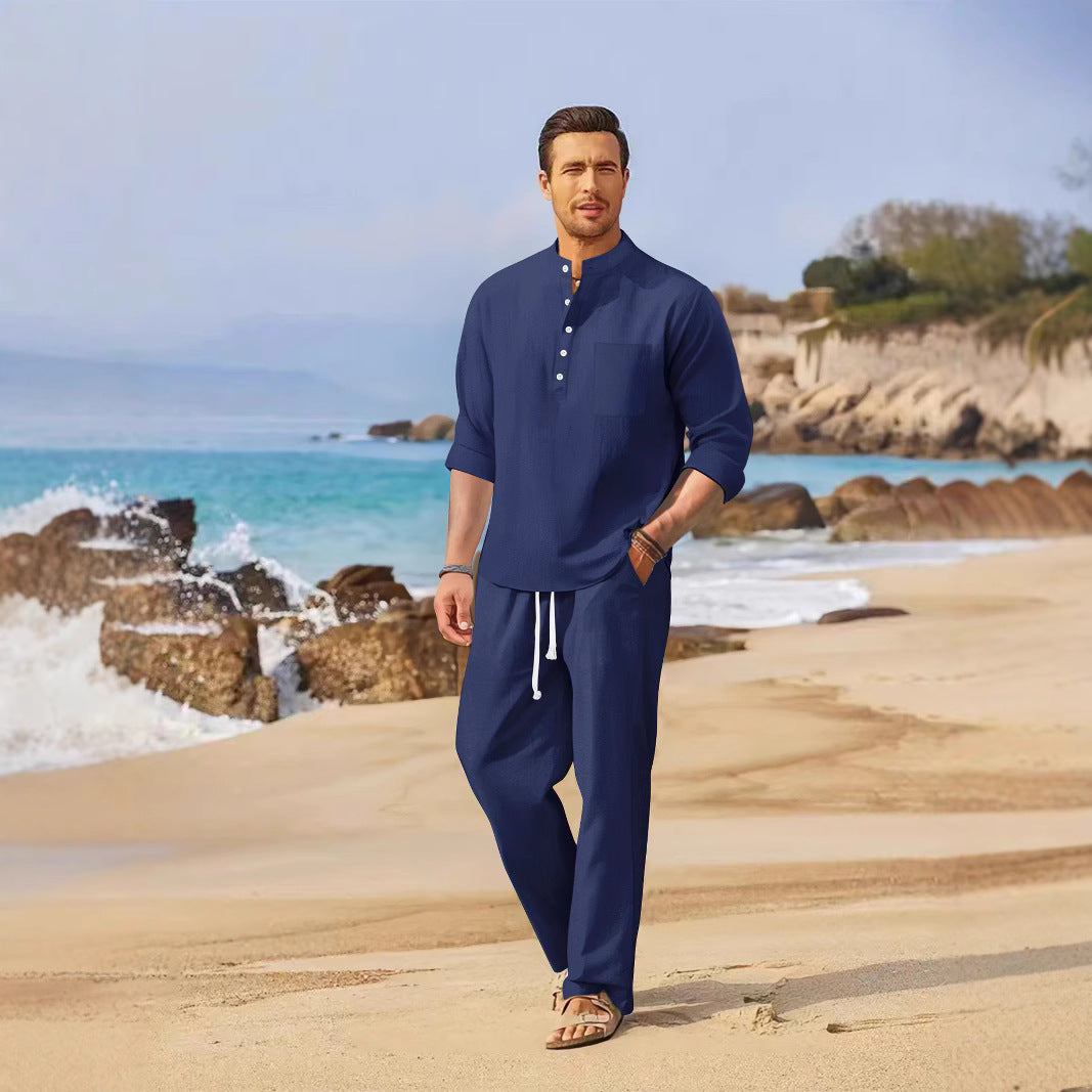 Herren entspannter Strandanzug mit modernem Stehkragen und praktischen Taschen Aliams