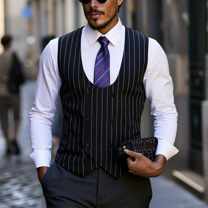 Herren elegante Weste mit doppelter Knopfleiste und klassischen Streifen Aliams
