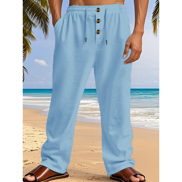 Herren Bequeme Sommerfreizeithose mit elastischem Bund und modernen Knopfdetails Aliams