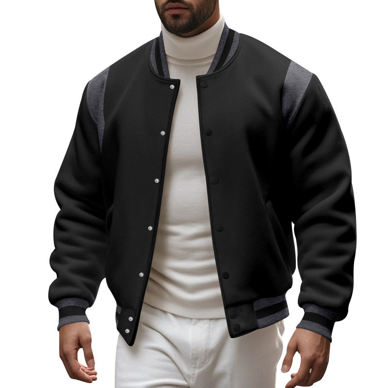 Herren lässige Collegejacke mit kontrastierenden Ärmeln und praktischen Druckknöpfen Aliams