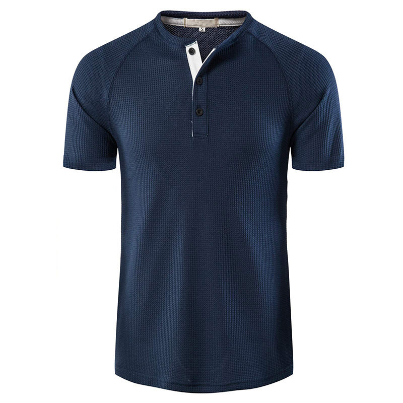 Herren Kurzarm-Henley-Shirt mit strukturiertem Gewebe und eleganter Knopfleiste Aliams
