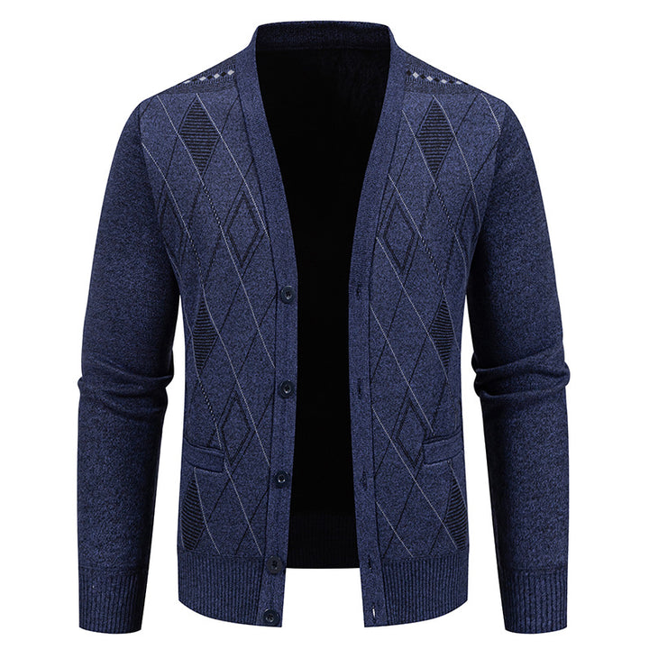 Herren stylische Strickjacke mit V-Ausschnitt und strukturiertem Muster Aliams