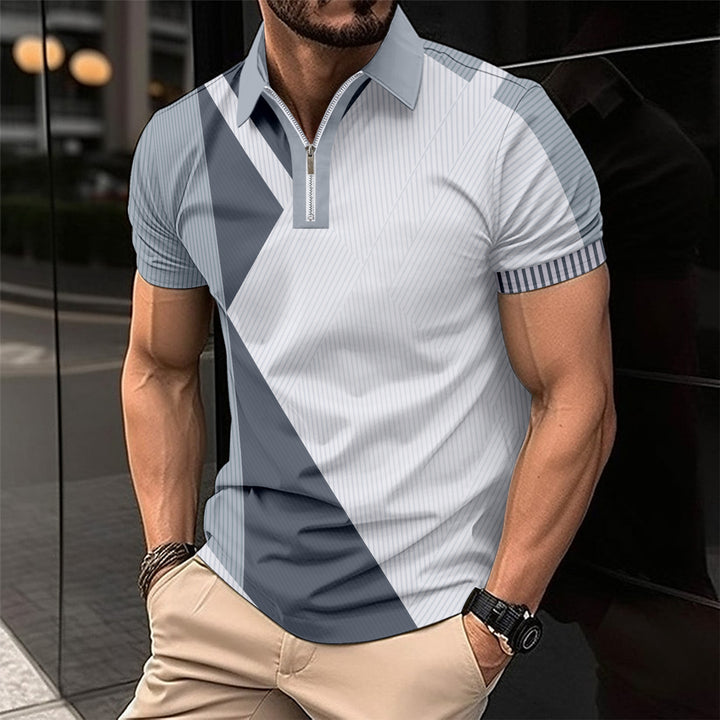 Herren Kurzarm Poloshirt mit modernem Grafikdesign und sportlichem Reißverschluss Aliams
