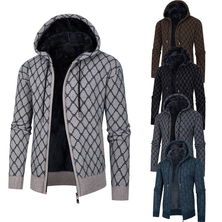 Herren Kapuzenjacke mit modernem Rautenmuster und kuscheligem Innenfutter Aliams
