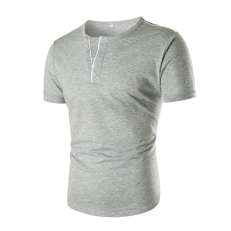 Herren Kurzarm T-Shirt mit halber Knopfleiste und kontrastierenden Nähten Aliams