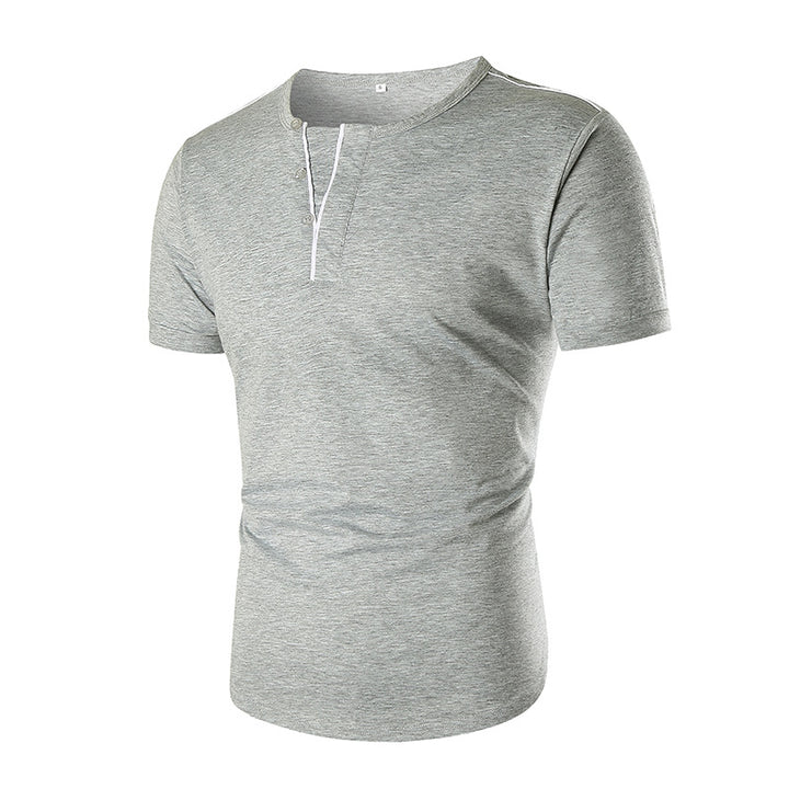 Herren Kurzarm T-Shirt mit halber Knopfleiste und kontrastierenden Nähten Aliams