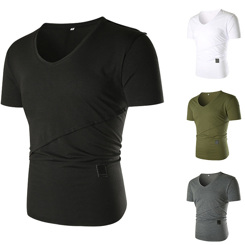 Herren V-Ausschnitt T-Shirt mit asymmetrischem Schnitt und elastischem Bund Aliams