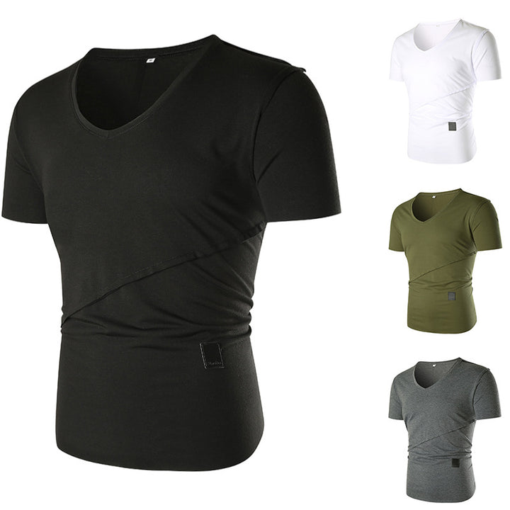 Herren V-Ausschnitt T-Shirt mit asymmetrischem Schnitt und elastischem Bund Aliams