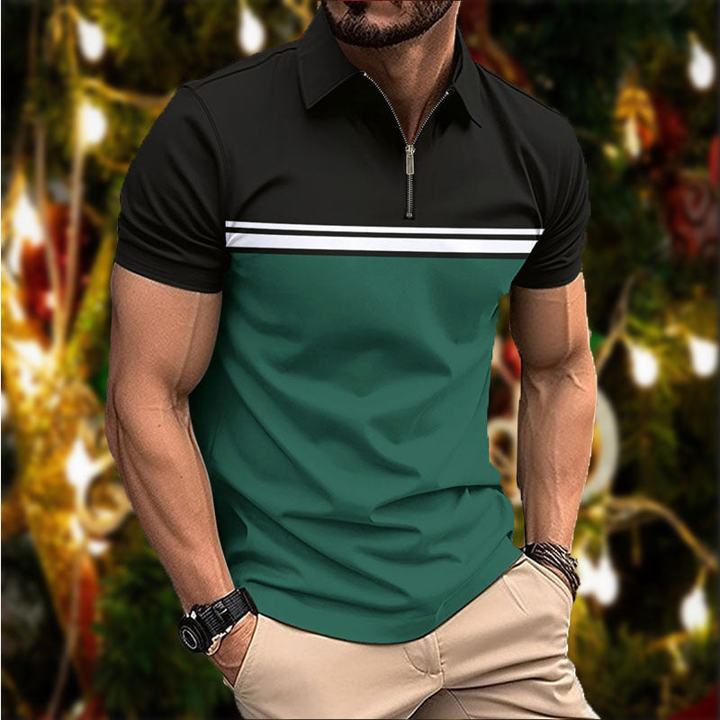 Herren elegantes Kurzarm-Poloshirt mit modernem Reißverschluss Aliams