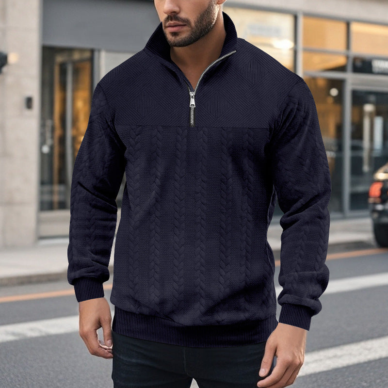 Herren Strickpullover mit halbem Reißverschluss und strukturierter Oberfläche Aliams