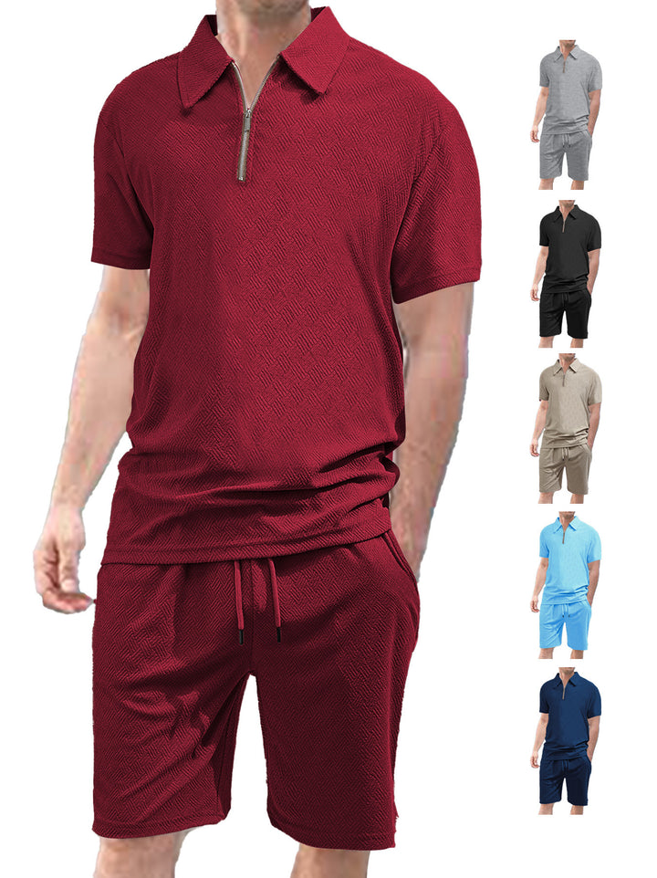 Herren sportliches Kurzarm-Set mit stylischem Reißverschluss und elastischem Bund Aliams