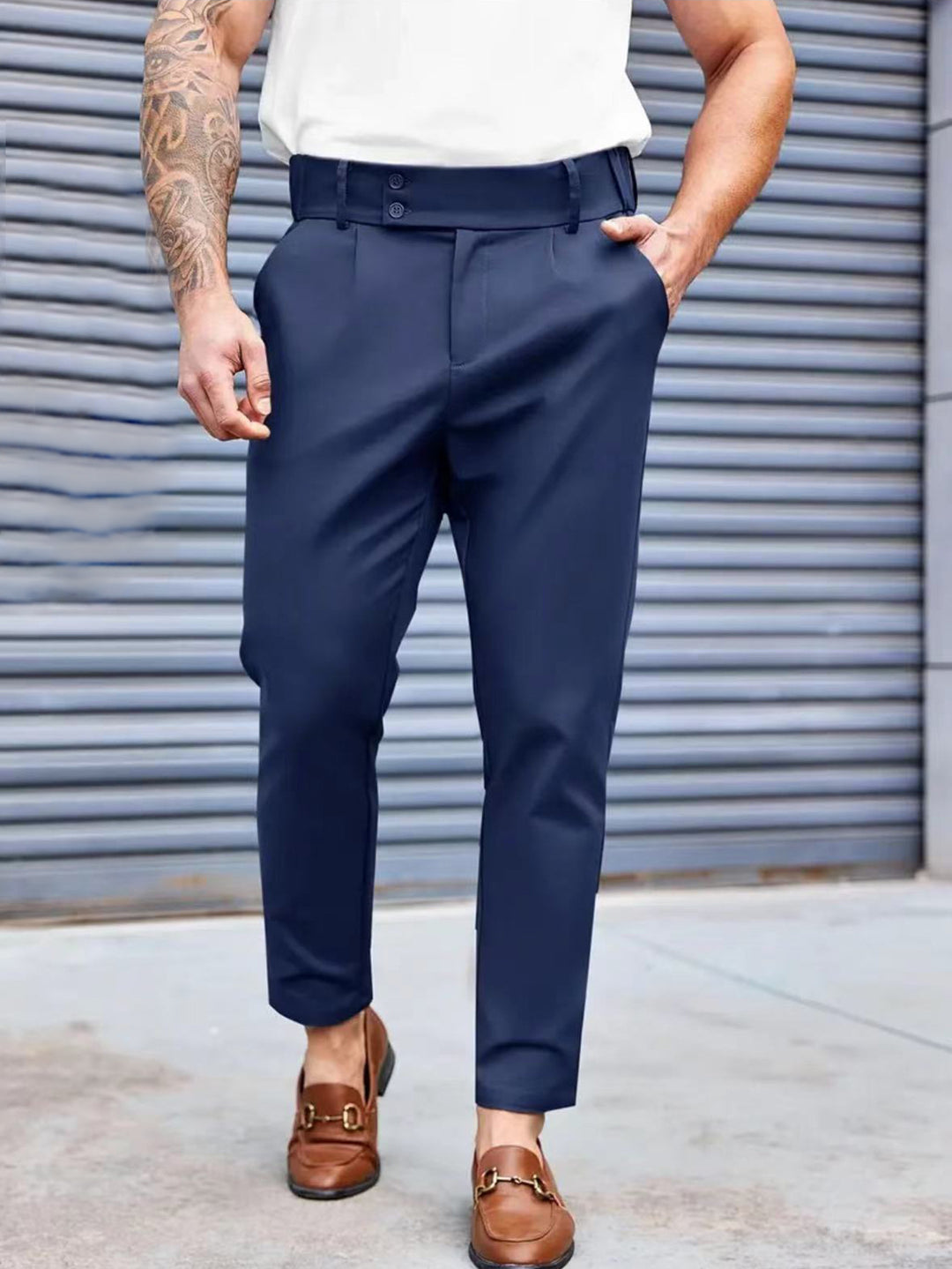 Herren Elegante Chinohose mit elastischem Bund und klassischem Schnitt Aliams