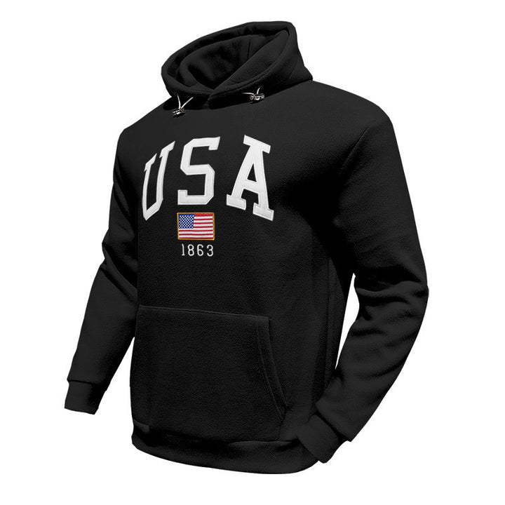 Herren Kapuzenpullover mit USA-Print und gemütlicher Kängurutasche Aliams