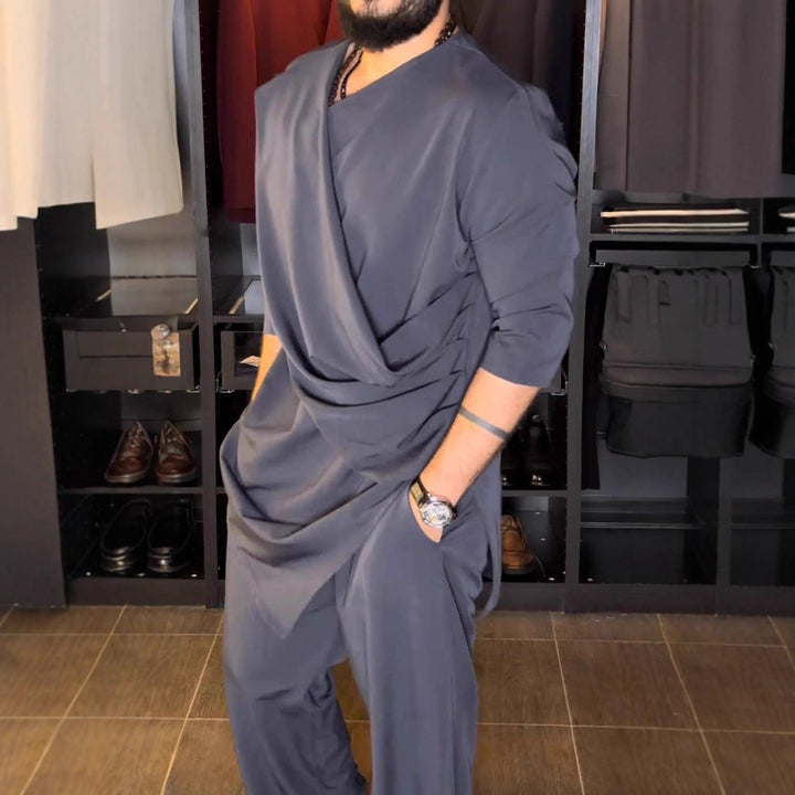 Herren Asymmetrisches Tunika-Shirt mit drapiertem Design Aliams