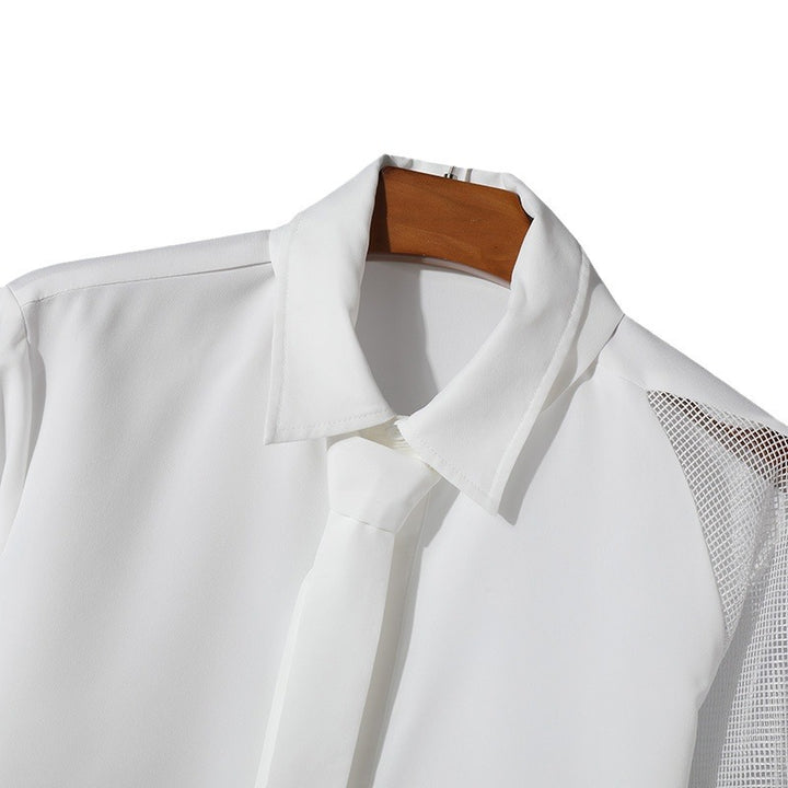 Damen Langarm Bluse mit transparenten Netzdetails Aliams