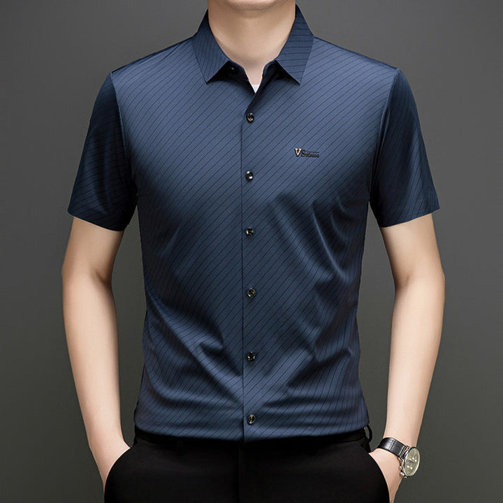 Herren elegantes, atmungsaktives Langarmhemd mit feinem Streifenmuster Aliams