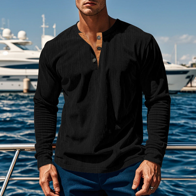 Herren Schnurloses Langarmshirt mit Knopfleiste Aliams