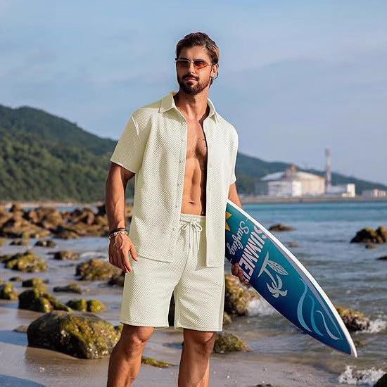 Herren lässiges Surf Outfit mit kurzärmligem Hemd und Shorts Aliams