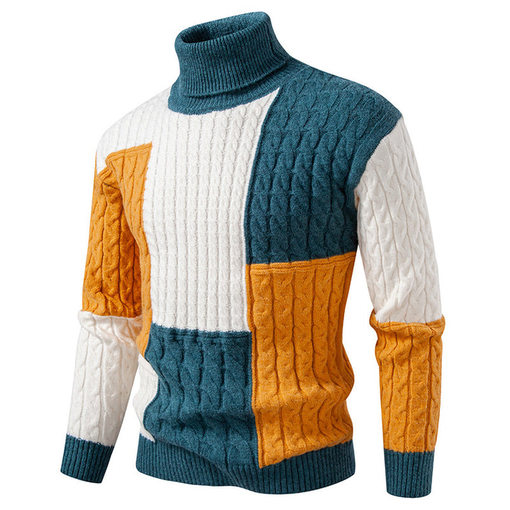 Herren hochwertiger Strickpullover mit modernem Farbblockdesign Aliams