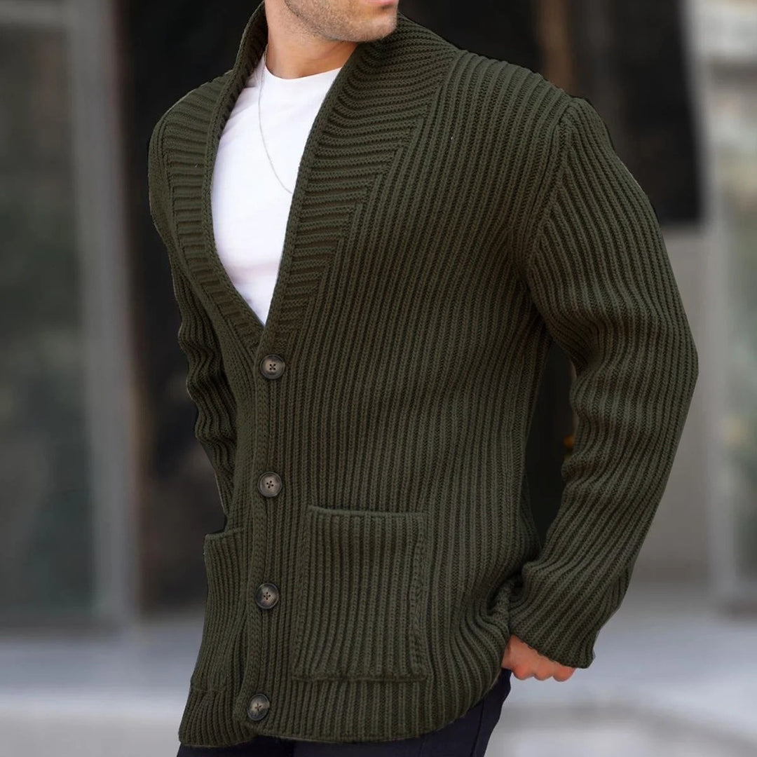 Herren Grob gestrickte Cardigan mit breitem Rippenmuster und praktischen Taschen Aliams