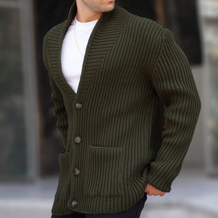 Herren Grob gestrickte Cardigan mit breitem Rippenmuster und praktischen Taschen Aliams
